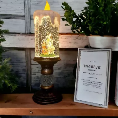 Снеговик Декоративная новогодняя LED свеча со снегом, 25см, от батареек и USB Снеговик Декоративная новогодняя LED свеча со снегом, 25см, от батареек и USB