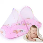 Детская переносная складная кроватка с москитной сеткой / Бескаркасная детская кроватка Розовая