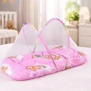 Детская переносная складная кроватка с москитной сеткой / Бескаркасная детская кроватка Розовая