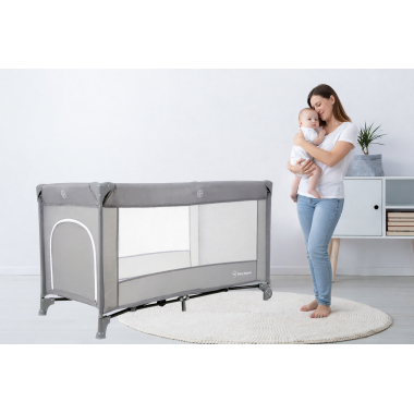 Детская складная кроватка-манеж Moby-System Happy Traveller Basic с раскладным матрасом, сумкой, колесиками и боковым выходом, 126 x 66 см