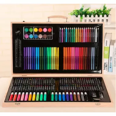 Детский набор для рисования и творчества 180 предметов в деревянном чемодане