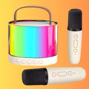 Детское караоке с 2ма микрофонами K12 со сменой голоса Bluetooth колонка с RGB подсветкой