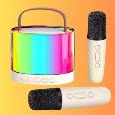 Детское караоке с 2ма микрофонами K12 со сменой голоса Bluetooth колонка с RGB подсветкой Детское караоке с 2ма микрофонами K12 со сменой голоса Bluetooth колонка с RGB подсветкой