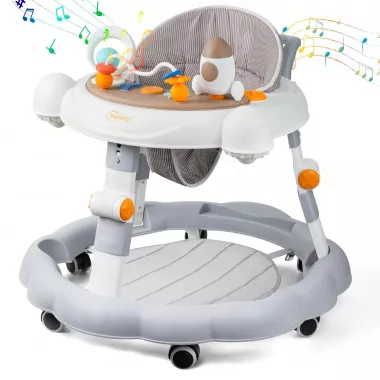Детские ходунки на колесах с регулируемой высотой / Ходунки для младенцев  6-18 месяцев / Складные ходунки-игровой центр