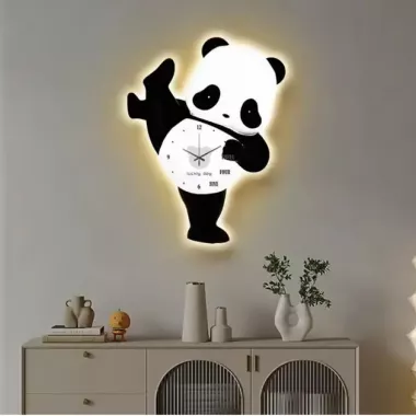 Детские настенные часы со светодиодной подсветкой в ​​виде панды / Декоративные LED-часы Панда без звука с мягкой подсветкой