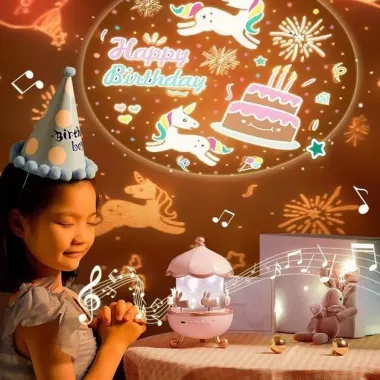 Дитячий нічник проектор зоряного неба Bluetooth Fairy Tale E11 акумуляторний світильник карусель 6 змінних картинок з LED підсвічуванням та музикою Дитячий нічник проектор зоряного неба Bluetooth Fairy Tale E11 акумуляторний світильник карусель 6 змінних картинок з LED підсвічуванням та музикою