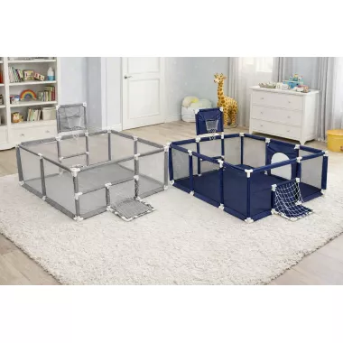 Детский игровой манеж-ограждение 125х125х63см для игр с баскетбольной корзиной и карманом для игрушек