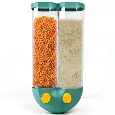 Диспенсер для круп с дозатором на 2 секции, до 2кг / Органайзер для сыпучих продуктов