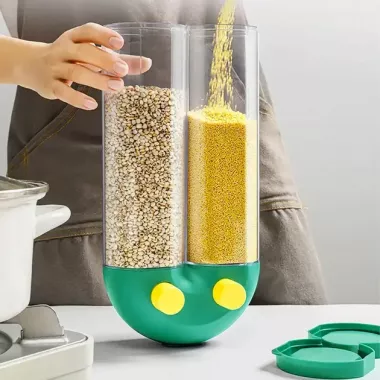Диспенсер для круп с дозатором на 2 секции, до 2кг / Органайзер для сыпучих продуктов