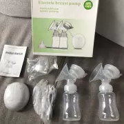 Электрический двойной массажный молокоотсос Kinder Goods в комплекте с 2 бутылочками для молока + соска, USB