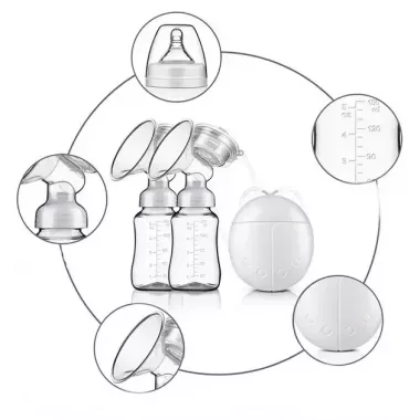 Электрический двойной массажный молокоотсос Kinder Goods в комплекте с 2 бутылочками для молока + соска, USB