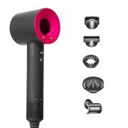 Фен с 5 разными насадками для сушки и укладки hair dryer fan серо-розовый