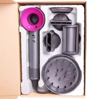 Фен  с 5 разными насадками для сушки и укладки  hair dryer fan серо-розовый