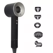 Фен с 5 разными насадками для сушки и укладки hair dryer fan серый