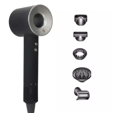 Фен  с 5 разными насадками для сушки и укладки  hair dryer fan серый
