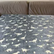 Флисовый полуторный плед 150х100, светящийся в темноте Динозавры серый