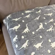 Флисовый полуторный плед 150х100, светящийся в темноте Динозавры серый