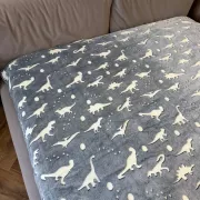 Флисовый полуторный плед 150х100, светящийся в темноте Динозавры серый