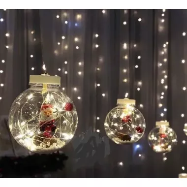 Гірлянда завіса штора Кулі з наповненням Дід Мороз, 3м, 10 куль LED USB Гірлянда завіса штора Кулі з наповненням Дід Мороз, 3м, 10 куль LED USB