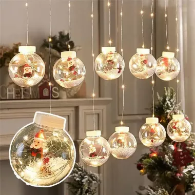 Гірлянда завіса штора Кулі з наповненням Дід Мороз, 3м, 10 куль LED USB Гірлянда завіса штора Кулі з наповненням Дід Мороз, 3м, 10 куль LED USB
