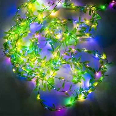 Гирлянда-штора с листочками Curtain Copper SF-55 внутренняя, с прозрачным проводом, 10м