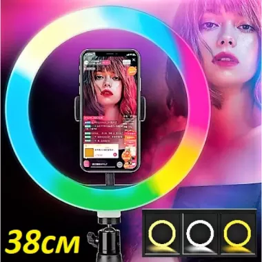 Кольцевая LED лампа RGB MJ38 38см 220V 1 крепл.тел USB + пульт Кольцевая LED лампа RGB MJ38 38см 220V 1 крепл.тел USB + пульт