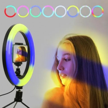Кольцевая светодиодная лампа RGB LED RING MJ33/ 33 см с креплением для телефона Кольцевая светодиодная лампа RGB LED RING MJ33/ 33 см с креплением для телефона