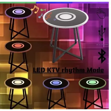 Круглый стеклянный музыкальный журнальный столик с подсветкой, подзарядка, Bluetooth Круглый стеклянный музыкальный журнальный столик с подсветкой, подзарядка, Bluetooth