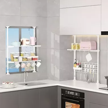 Кухонний органайзер над мікрохвильовою піччю / телескопічна регульована полиця  75х44х26см