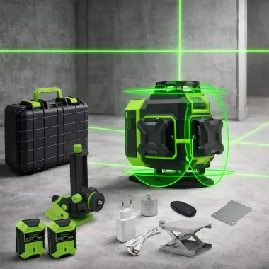 Лазерный уровень 360° зеленый 12 лучей 1 м в кейсе