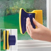 Магнитная щетка для мытья окон с двух сторон Magnetic Double side Cleaner 40мм со страховочным шнуром желто-синяя