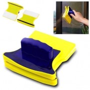 Магнитная щетка для мытья окон с двух сторон Magnetic Double side Cleaner 40мм со страховочным шнуром желто-синяя