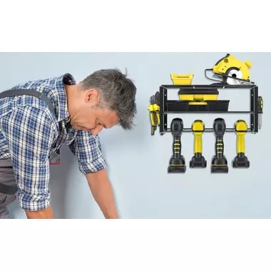 Металлическая настенная полка – органайзер Urbankit для хранения электроинструментов: шуруповерта, дрели, отверток, плоскогубцев и т.д.