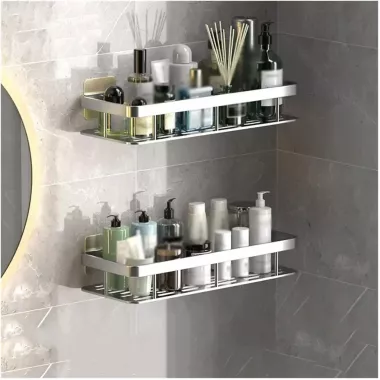 Металлическая полка для ванной самоклеющаяся Bathroom shelf до 10 кг GREY