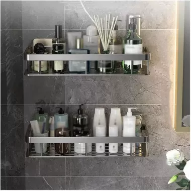 Металлическая полка для ванной самоклеющаяся Bathroom shelf до 10 кг GREY