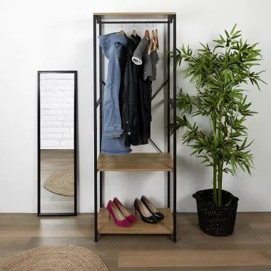 Металлическая вешалка для одежды / Стойка - рейка для одежды с полкой для обуви Металлическая вешалка для одежды / Стойка - рейка для одежды с полкой для обуви