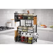 Металлический настольный органайзер для кухни / Подставка кухонная 3 уровня / Многофункциональный черный органайзер-стеллаж