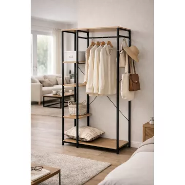 Металлический открытый шкаф для спальни, прихожей, ванной / Открытая гардеробная с полками 167х90х40см