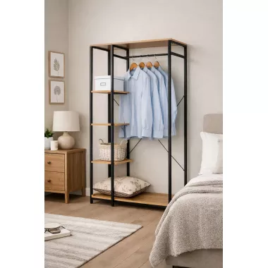 Металлический открытый шкаф для спальни, прихожей, ванной / Открытая гардеробная с полками 167х90х40см
