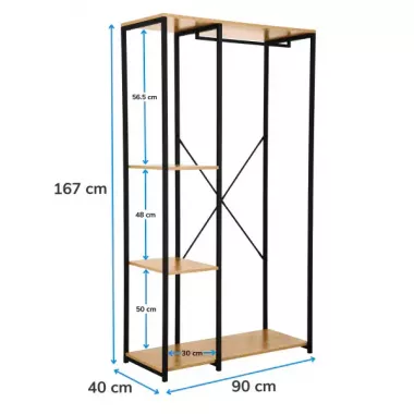 Металлический открытый шкаф для спальни, прихожей, ванной / Открытая гардеробная с полками 167х90х40см
