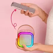 Мини-детское караоке K12 с 2 беспроводным микрофоном, портативная колонка с LED подсветкой PINK