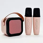 Мини-детское караоке K12 с 2 беспроводным микрофоном, портативная колонка с LED подсветкой PINK