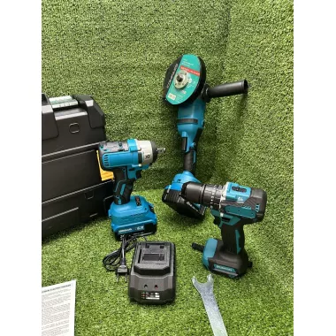 Набор 3в1 аккумуляторных инструментов в кейсе: болгарка/шуруповерт/гайковерт