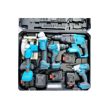 Набір електроінструментів 5в1 Шуруповерт Болгарка Гайковерт Перфоратор Циркуляр синій чемодан