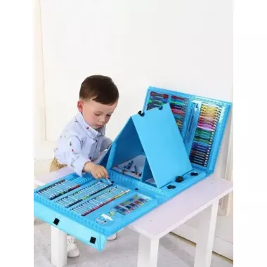 Голубой Набор для рисования в чемодане с мольбертом 208 предметов