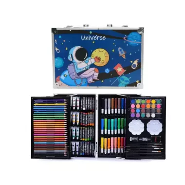 Набор для творчества Космонавт 145шт предметов алюминиевый чемодан синий / Детский набор для творчества / Набор художника