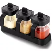Набор контейнеров для хранения приправ и специй с ложкой Seasoning Bottle Set 3 отсека по 400 мл