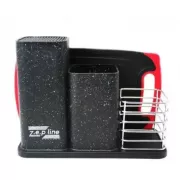 Набор кухонных ножей и принадлежностей ZP-045 на подставке с доской (14 предметов) черный