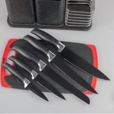 Набор кухонных ножей и принадлежностей ZP-045 на подставке с доской (14 предметов) черный Набор кухонных ножей и принадлежностей ZP-045 на подставке с доской (14 предметов) черный