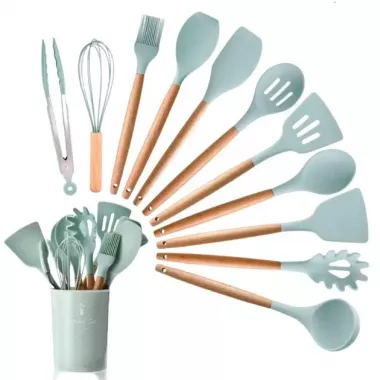 Набор кухонных принадлежностей силиконовый  Kitchen Set RB-2239 бирюзовый (12 предметов)